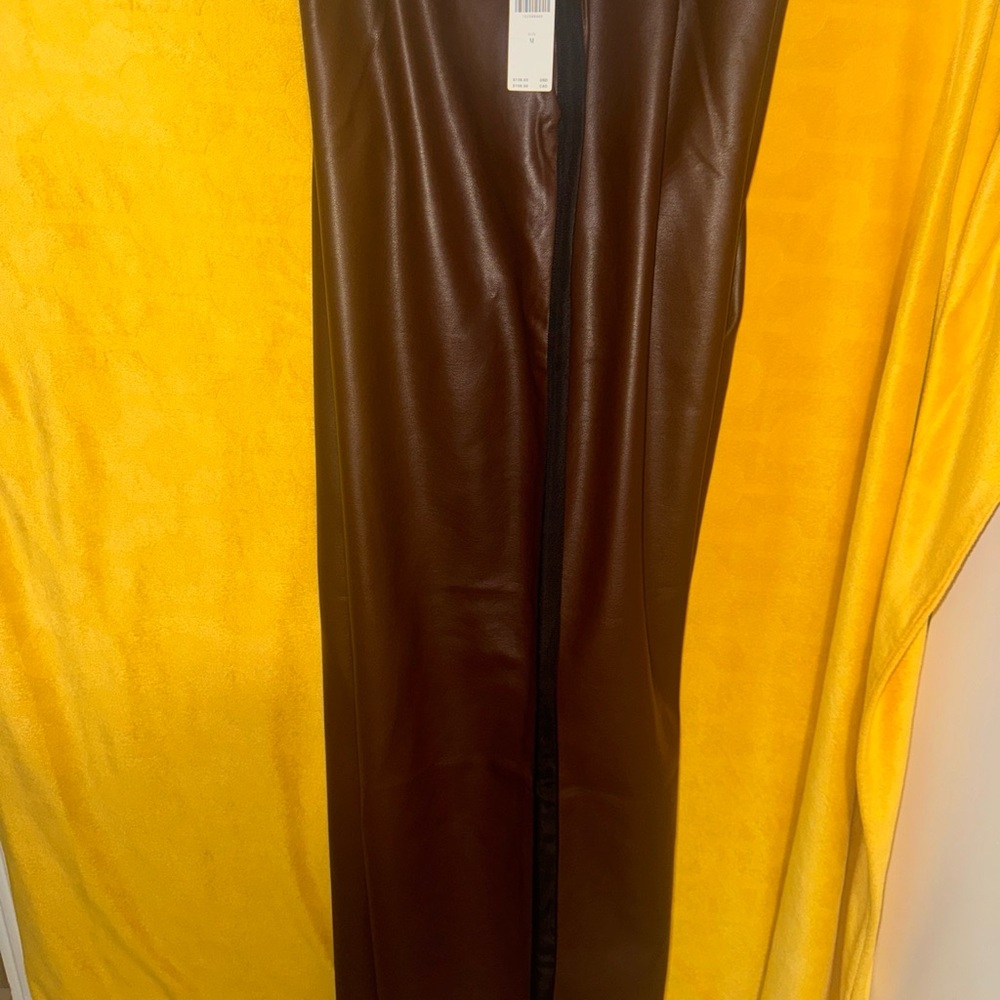 Maeve Dark Brown Leather Straight Leg Pants